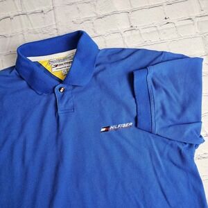 Vintage Tommy Hilfiger Athletics Polo Shirt Short Sleeve XL Blue‎ Taiwan Flawed